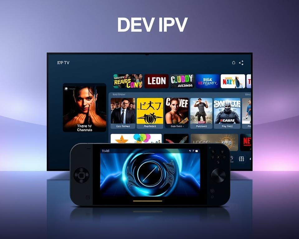 A sleek and modern IPTV app interface showcasing the DEV IPTV brand. In the foreground, a stylish media player with intuitive controls and a visually pleasing user experience. In the middle ground, a selection of popular live TV channels and on-demand content, neatly organized and easy to navigate. The background features a subtle, gradient-based design with clean lines and a minimalist aesthetic, creating a sense of sophisticated simplicity. The overall mood is one of technological sophistication and user-friendliness, perfectly suited for accessing and enjoying a personalized m3u IPTV playlist.