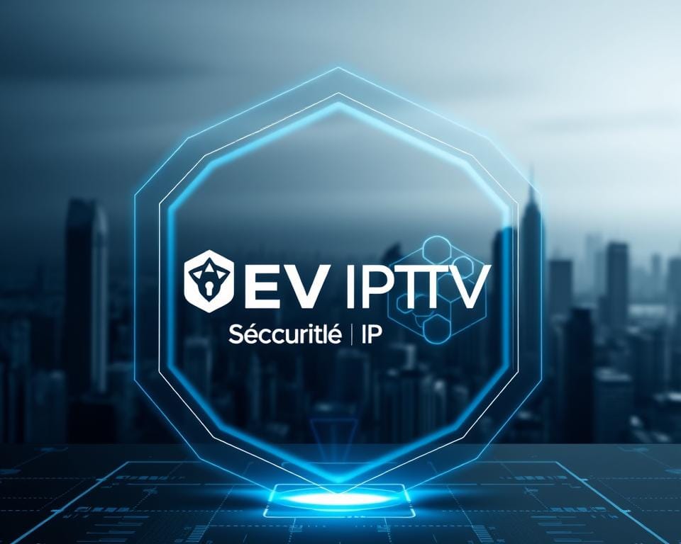 A sleek, futuristic interface depicting the concept of "Sécurité IP" with a focus on data protection and privacy. In the foreground, a minimalist, holographic display showcases the DEV IPTV brand, its logo gently pulsing with a soft, ambient light. The middle ground features a series of abstract, glowing hexagonal shapes, symbolizing the secure network infrastructure. In the background, a serene, monochromatic cityscape with towering skyscrapers, evoking a sense of a technologically advanced, yet tranquil urban environment. The overall mood is one of sophistication, safety, and technological prowess, perfectly capturing the essence of the "Sécurité IP" concept.